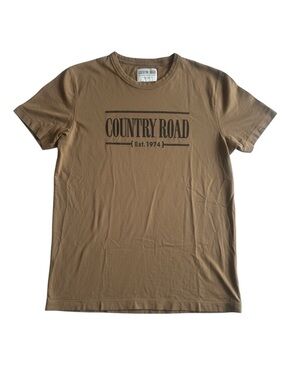 Country Road Men’s Brown Embroidered Logo T-Shirt Size M 100% Cotton